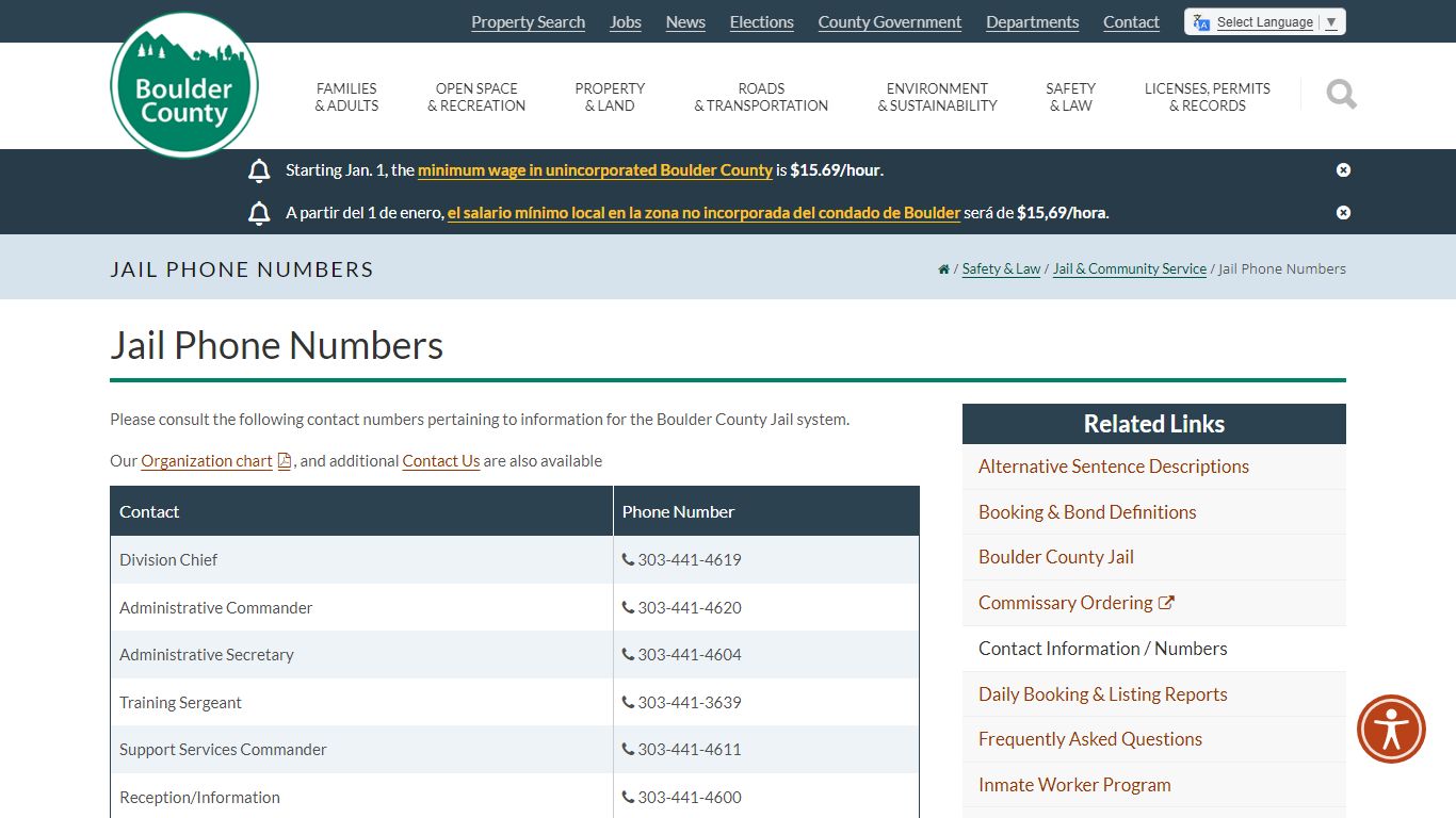 Jail Phone Numbers - Boulder County